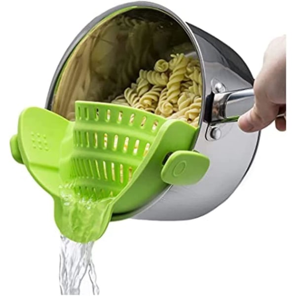 Tvådelade kökssil och pastasil - Justerbar silikonklämma för grytor, kastruller och skålar - köksgrön