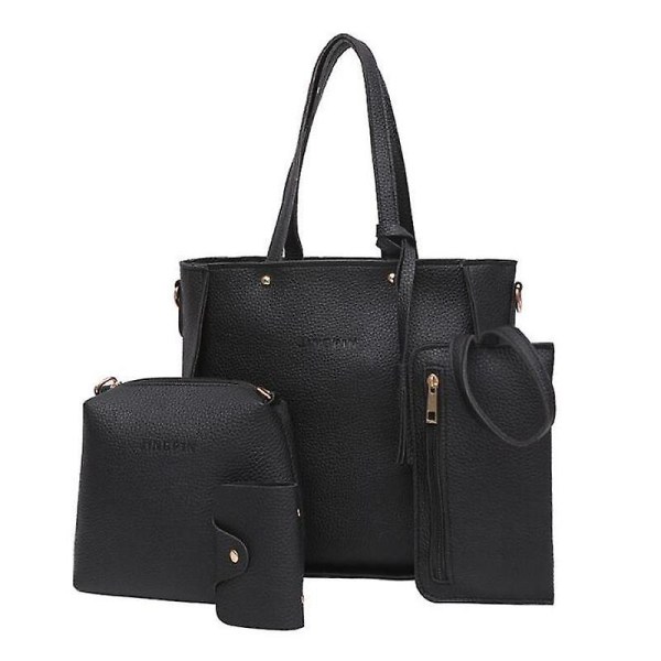 Handväska för damer - Elegant set med stor kapacitet - 4-delat set i svart