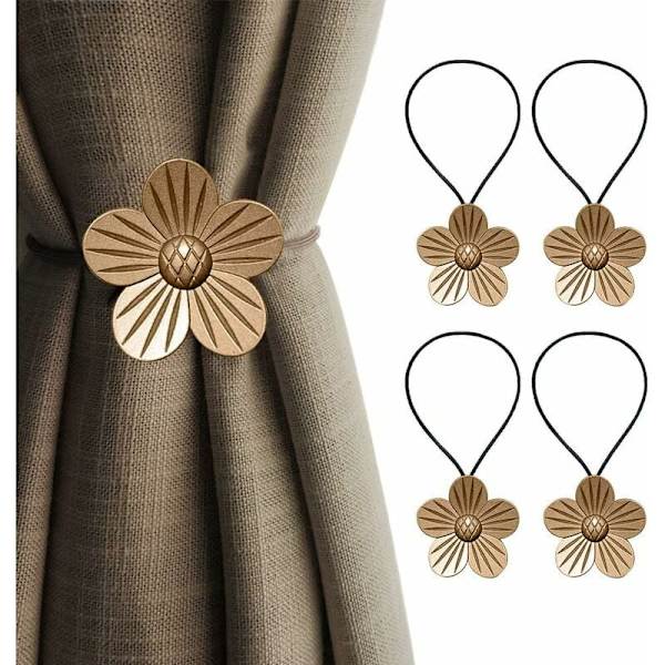 Set med 4 magnetiska gardinbindningar i harts - Vintage-stil - Blommönster - Guld - One Size