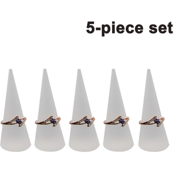 Pakke med 5 kegleformede akryl-displaystandere med fast ring til udstillingsstativer til smykker (klar og sort/hvid)