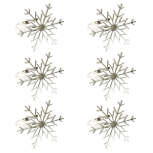 6 st/set Servettring Utsökt utförande Dekorativ Legering Jul Snöflinga Form Servett Spänne För Middagsbord (Silver)