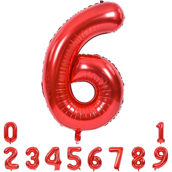 40 tuuman punaiset suuret numeropallot 0-9, numero 6 numeroa 6 helium-palloa, folio-mylar suuret numeropallot syntymäpäiväjuhliin vuosipäiväjuhliin koristeluun