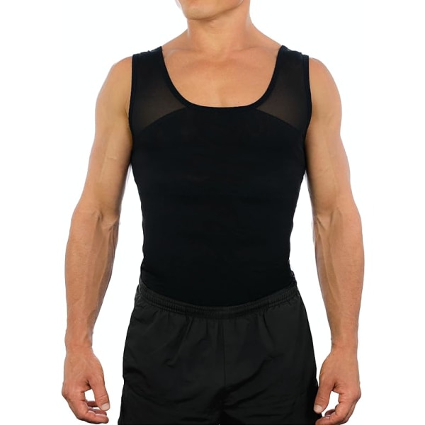 Aluspaita Miesten Kompressio Alusvaatteet Muotoiluvaatteet Tankkitoppi T-paita Body Shaper Tummy Control Muscle Shirt Laihduttava aluspaita (musta) - L