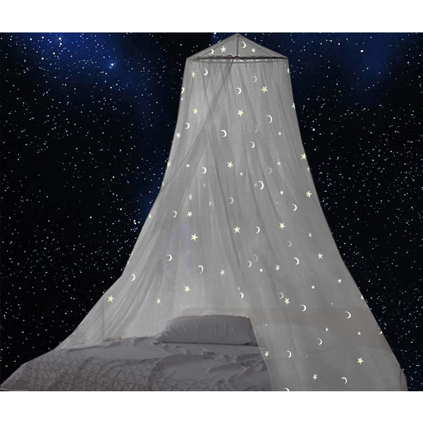 Myggnät med lysande stjärnor och månöverkast No-Punch Installation Överkast sovrumsdekoration