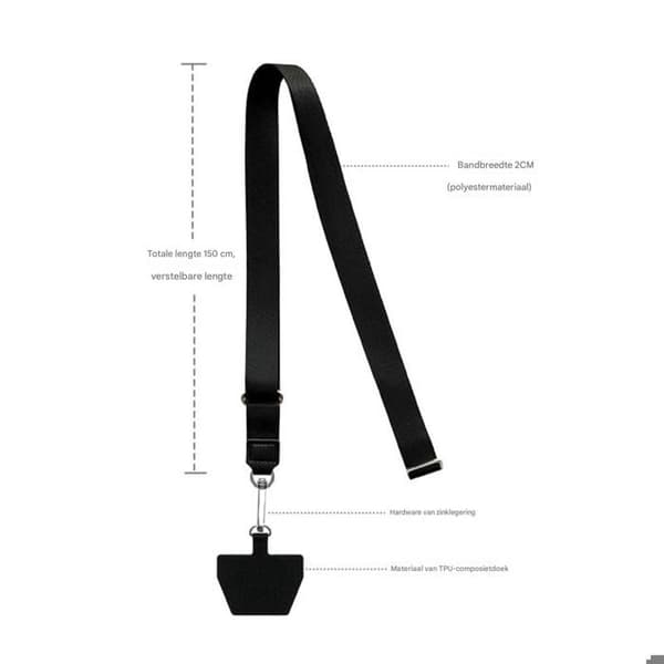 2 telefonstropper, justerbar skulderstropp, slitesterk polyester, universell smarttelefon.