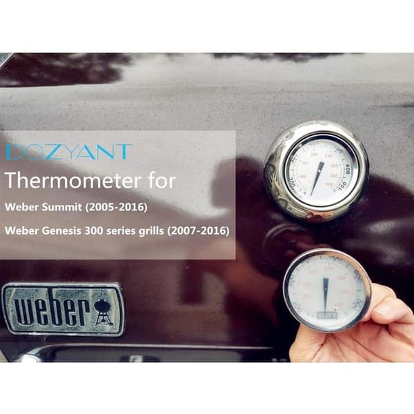 1 Termometer, rustfrit stål, erstatning for Weber 67088 67731, monteringsflig, urskive 7 cm, Genesis Summit grill.