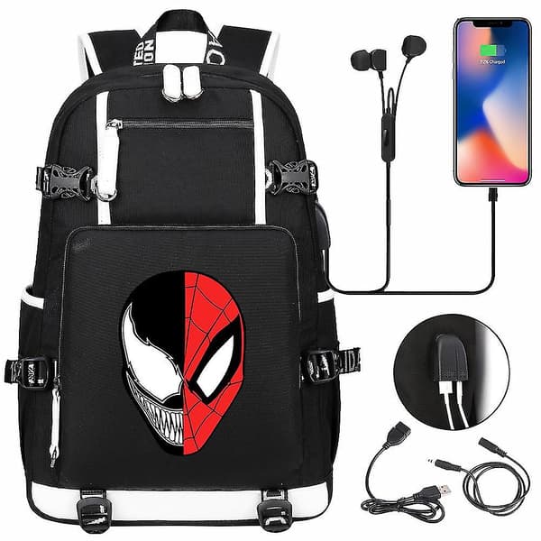 Venom Mode Tryckt USB Ungdomsskolväska (1-11)Färg-1