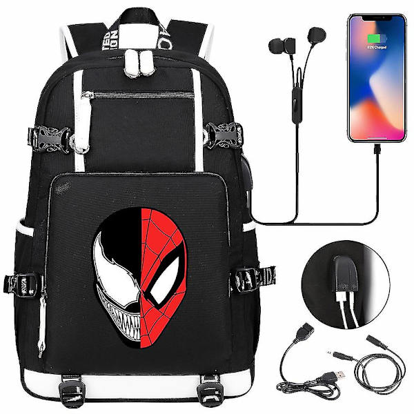 Venom Printed USB Skolväska för ungdomar (1-11) Färg-1