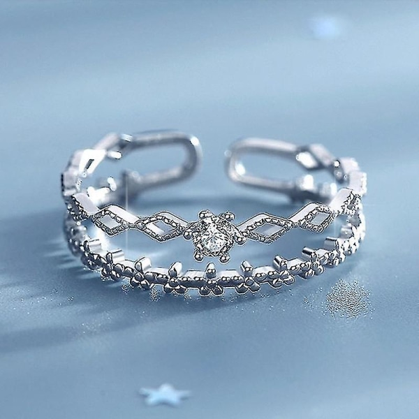 Smycken Kubisk Zirkon Silver Filled Ring Kvinnor Fest Present Justerbar-1