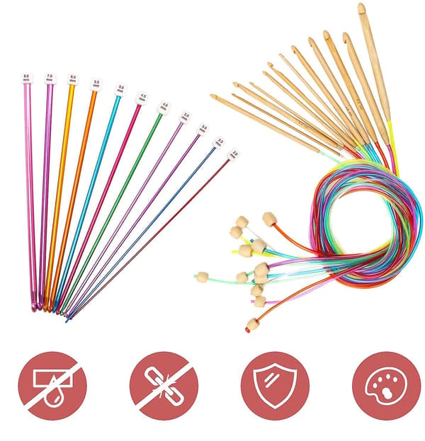 Virka set med 23 delar, 12p 3-10mm bambu stickor med förlängt stickrör