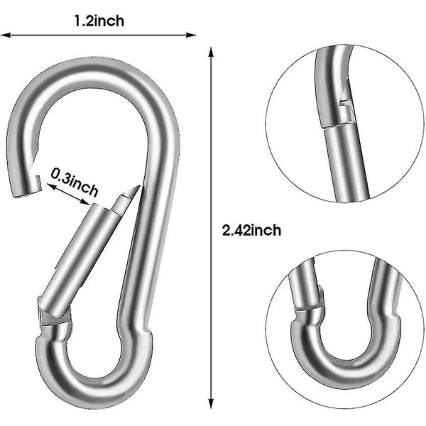 Spring Snap Krokar Carabiner Heavy Duty 304 Rostfritt stål M6 Carabiner Gauge Stål Karbin Svängbar fjäderklämma för utomhusvandring Camping fiske (6-st)