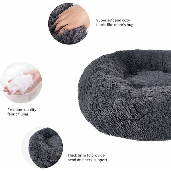 Lugnande kattbädd Djurbädd för katter och små hundar Kattbäddkudde Donut Hundbädd Passar 40cm (Förpackning med 1) Mörkgrå