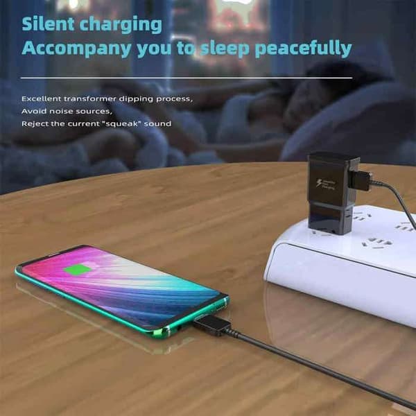 1 USB Type-C vægoplader, hurtigopladning, vendbart stik, sikkerhedsbeskyttelse, til Samsung Galaxy A og S.