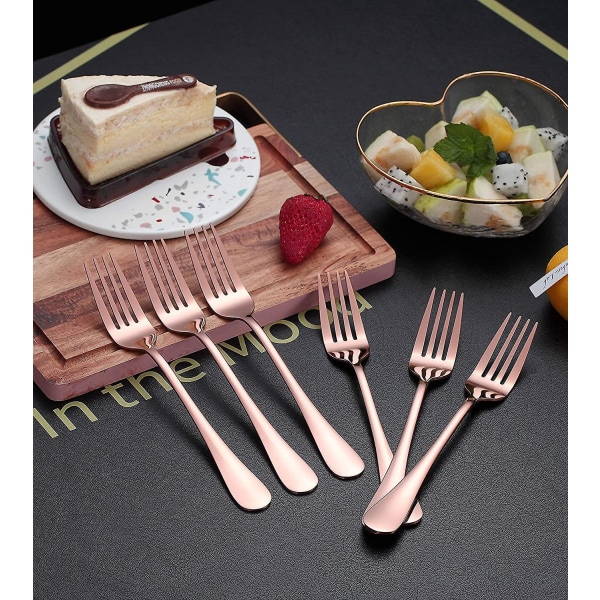 Hållbara bestick i rostfritt stål, västerländskt bestick, 8,17 tum, gafflar, 6 delar (roséguld)