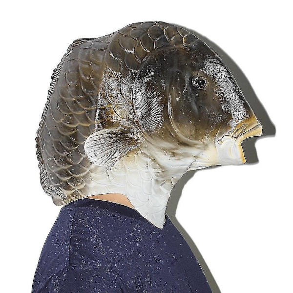 Svart fiskmask Latex djurhuvudmask Grå fiskdräkt huvudbonad Maskeradfest Vuxen