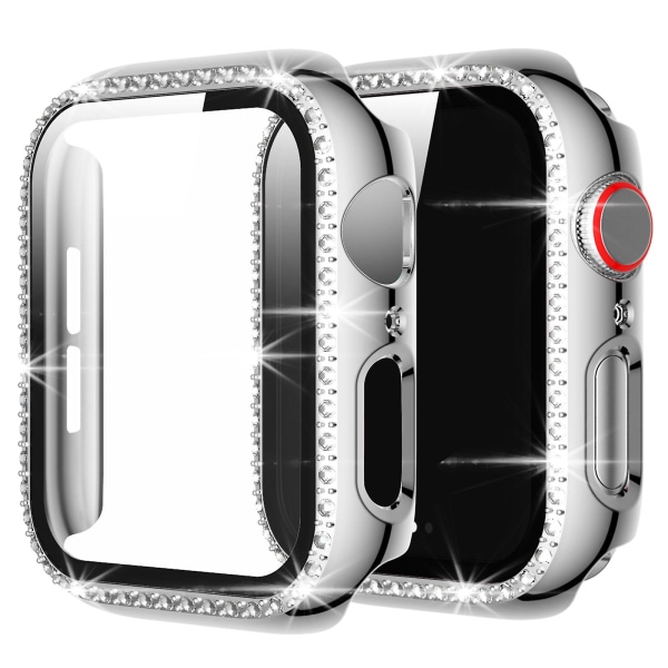 För Apple For Watch Se/ watch 6 44mm Färgad PC- case Med DiamanterSilver