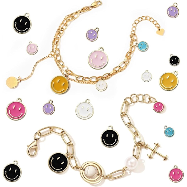 35 stk Smiley Face Charms til Smykkefremstilling Farverige Happy Face Vedhæng Assorterede Søde Ting Alloy Charms til DIY Halsk Armbånd Ørestik Nøglering Ma