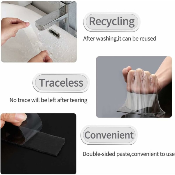 Nano Tape, Multifunktionel Nano Skridsikker Dobbeltsidet Tape Transparent Sporløs Dobbeltsidet Gel Klar Tape Vaskbar Genanvendelig Tape til Hjem2MM 3CM 5M