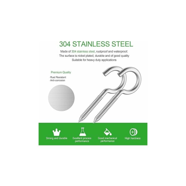 50 st 304 rostfritt stål kit takkrok skruvar krokögonskruvar för hemmakontor utomhusbelysningskrokar självgängande krokar (5,1 x 50 st)