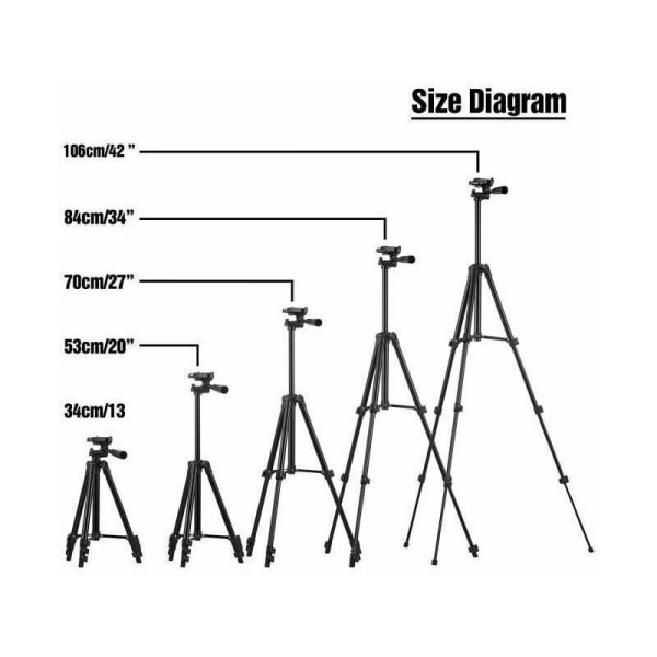 Smartphonestativ, iPhone-stativ 42 tum 106 cm Lätt aluminium, Smartphonestativ för kamera (svart)