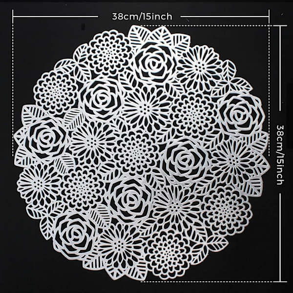 6-delade bordstabletter, matbord Rund bordstablett Metallpressad vinylbordsmatta Hollow Bloom Rose bordstablett Lämplig för bankett Bröllop Accent Cen