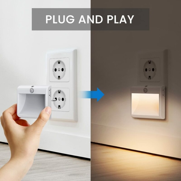 LED-nattlampa för barn Plug and Play dimbar elektrisk kontakt Nattlampa med  rörelseljussensor Varmvit nattlampa för sovrum [2-pack] 8120 | Fyndiq
