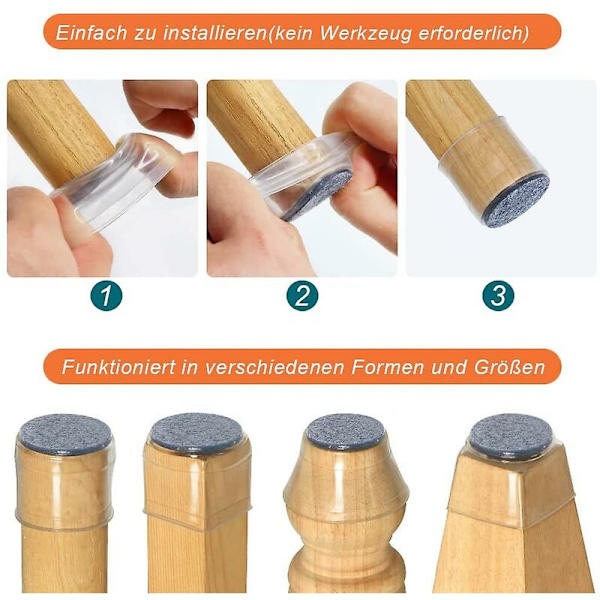 20 st möbelbensskydd, stolsdynor, stolsbensskydd av klar silikon med filtglidytor