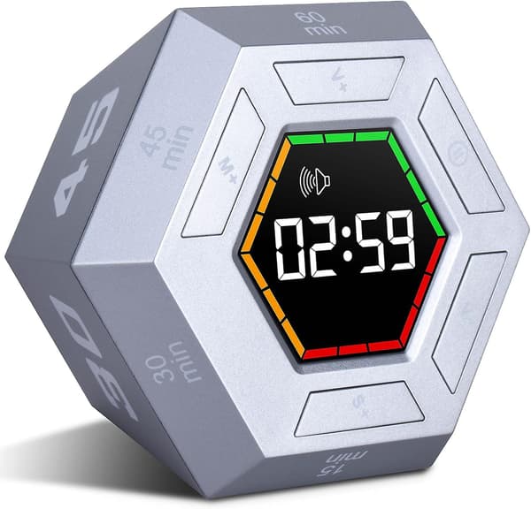 Smart studie nedräkningstimer för barn, visuell timer för barn, magnetisk produktivitetstimer, LED stor display digital kökstimer för matlagningstimer (silver)