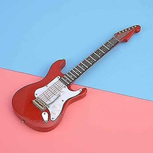 Juldekoration Elektrisk Gitarrmodell Ornament, Mini Gitarr Replica Trähantverk Dekoration (röd) (1 st)