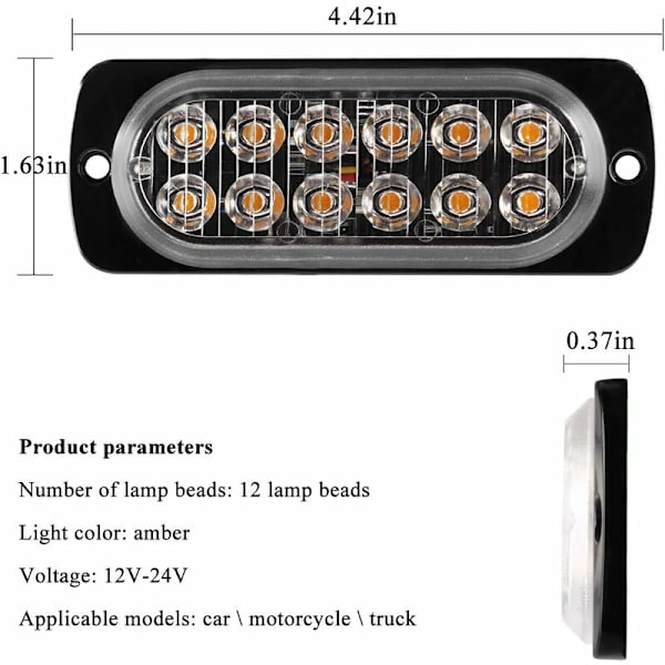 4 stk Ultra Tynde 12LED Nødstroblinklys Amber Fare Beacon Advarsel Blinkende Universelle Lys Til Bil Køretøj Lastbil 12-24V