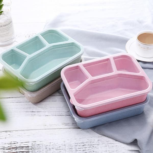1000ml Bärbar 4-Ruts Bentolåda Lunchhållare Picknick Matförvaringsbehållare (Rosa)