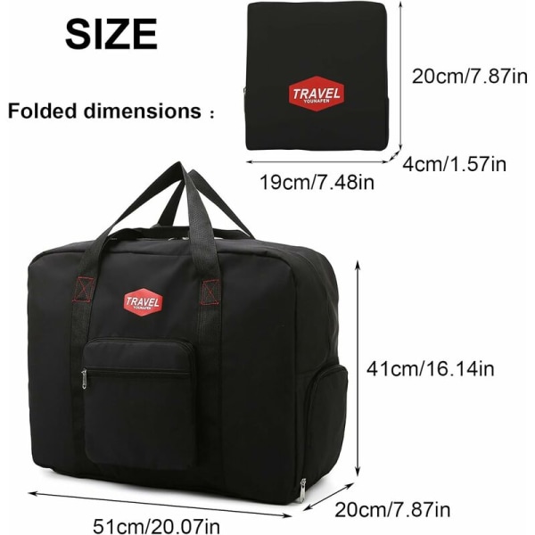 Rejsetaske, håndbagagetaske, 50x40x20 cm rejsetaske stor?, kufferttasker, foldbar taske, med separat skorum, håndbagage (sort)