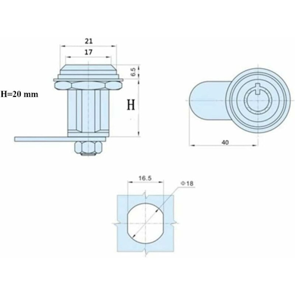 Rörlås i zinklegering för säkerhetslåda, dörrcylinder, brevlåda, verktygslåda, 2 nyckellås (20 mm)