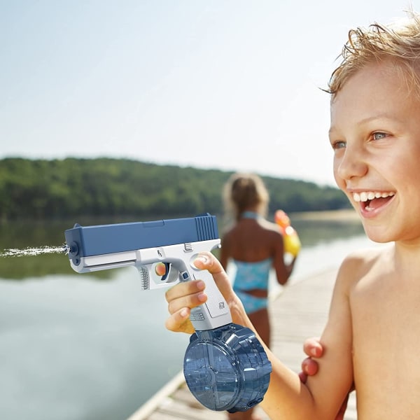 En-knapps automatisk elektrisk vattenpistol sommarpoolleksaker blå