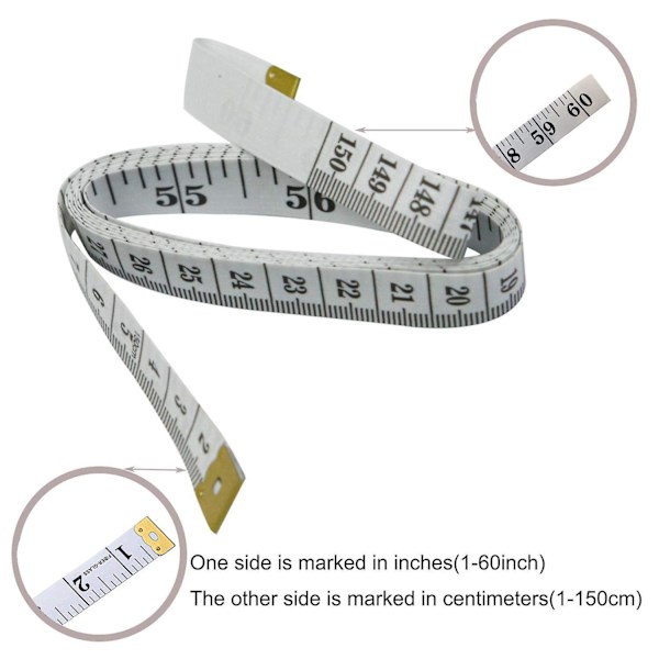 Mjukt måttband med dubbla skalor, flexibelt måttband för sömnad och medicinsk kroppsmätning (vit)