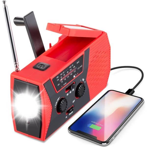 1 kpl taskulampulla ja lukuvalolla, kannettava camping AM FM NOAA sääradio, 2000 mAh power - punainen