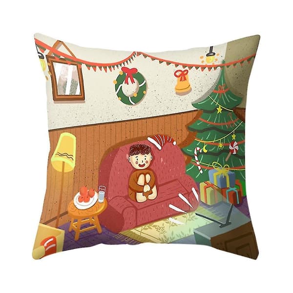 Jultryckt Kuddfodral Polyester Soffa Bil Kuddeöverdrag Heminredning 4st
