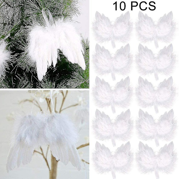 10 st Mini Guardian Angel Vita Ängel Fjäder Vingar, Julgranshängande Prydnad Dekoration För Fest Och Bröllopsdekoration