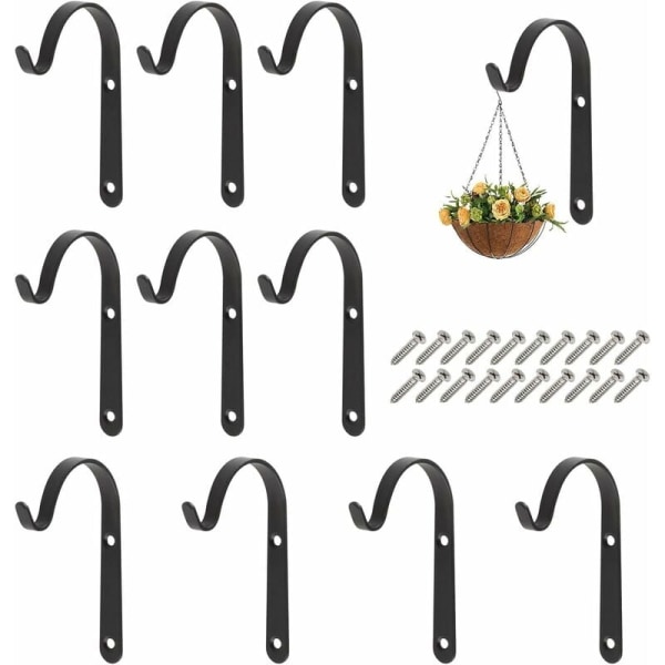 10 stycken svarta växtkrokar vägghängande växtkrokar korghållare med skruvar för trädgårdslyktgrind vindspel fågelhus (74.2)
