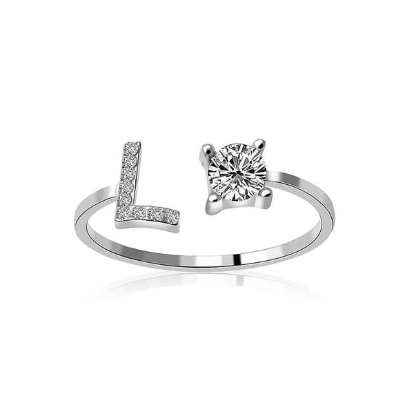 Az Bokstav Metall Justerbar Delad Ring Initial Namn Bokstav (l)