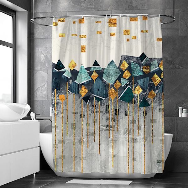 Geometrisk duschdraperi 180x180cm Duschdraperi Polyestertyg Mögelbeständig Vattentät Tvättbar Badrumsdraperi med 12 krokar för badkar
