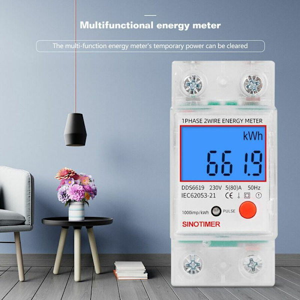 LCD Digital Elmätare 5 (80) A 230V Kalibrerad AC Elmätare DIN-skena Kilowatt Timmätare