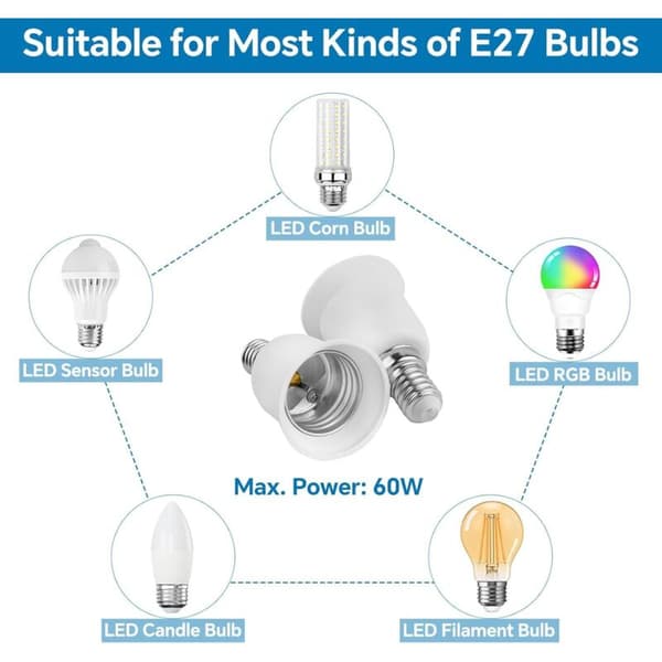 E14 till E27 Sockeladapter, E14 till E27 Sockelomvandlare för Halogenlampor, LED-Lampadapter Sockel, 6-pack