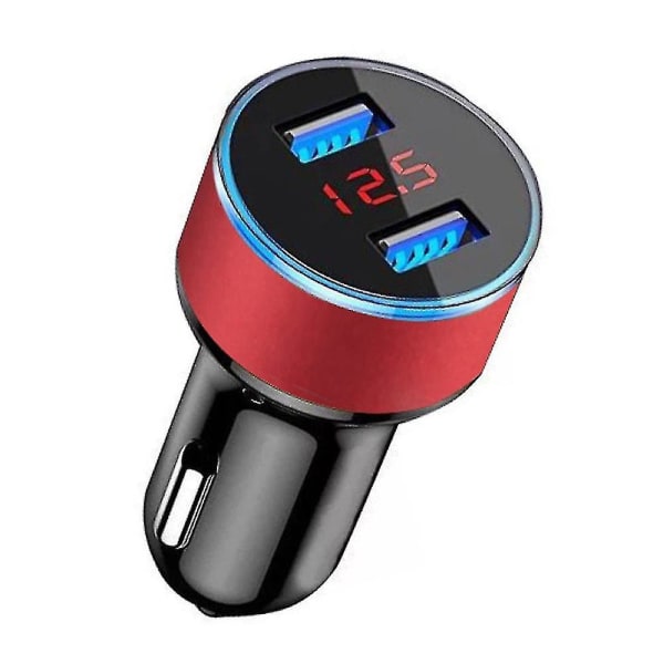 Bil Auto Snabbladdning Digital Display Dubbel USB -laddare Power för telefon（röd）