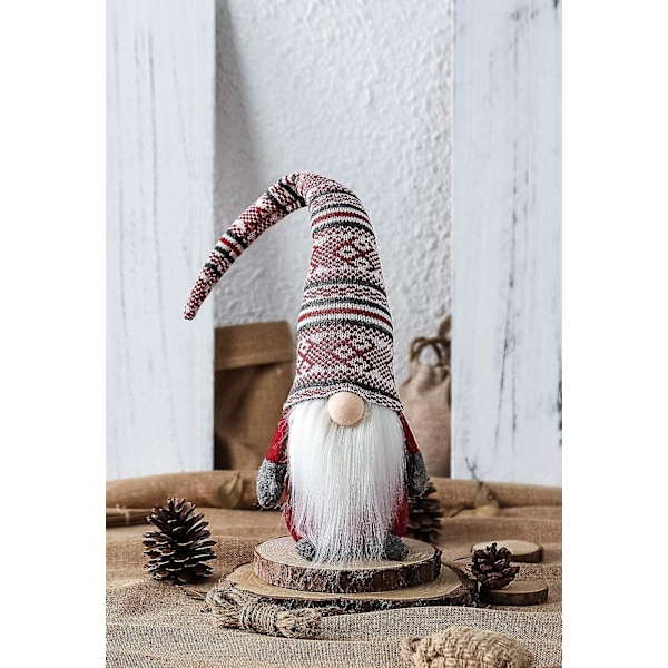 Julegnom Håndlavet Svensk Tomte, Julemandens Elf Dekoration Pynt Taksigelsesdag Gave Svenske Gnomer Tomte (Rød Stribe)