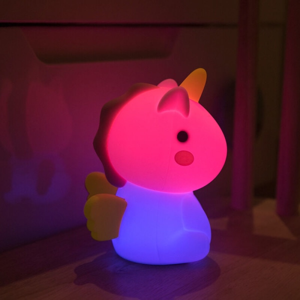 Unicorn New Fancy Clap silikonenatlampe med lille hovedgærde Kreativ gaveplejende bordlampe til børneværelset (syv farver)