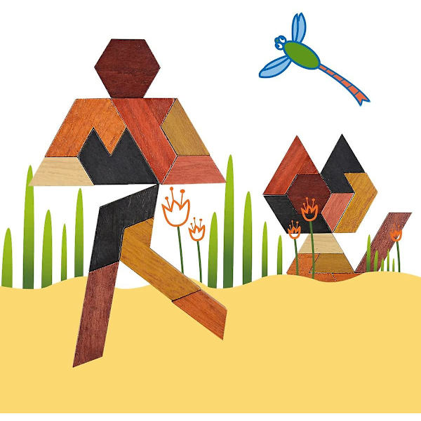 Hexagonalt tangram träpussel polygon pussel leksak barns pedagogiska leksak
