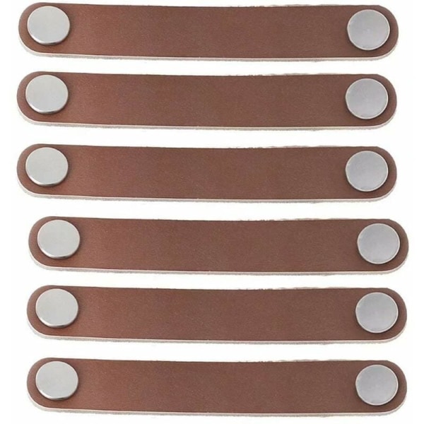 6st läderskåpshandtag 128 mm modernt läderdörrhandtag, låddörrhandtag gjord av äkta läder och aluminiumlegering (brun)