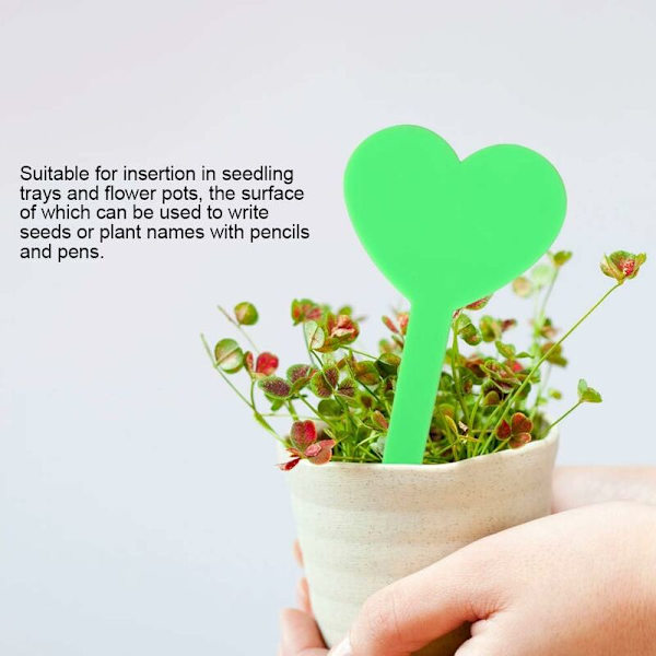 100 stk. farverige, holdbare, vandafvisende plantelabels i PVC-materiale, hjerteformede haveetiketter (grønne)