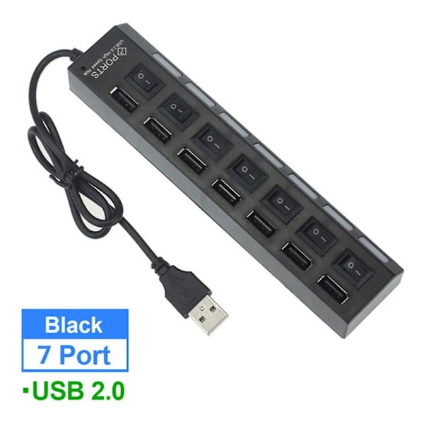 Switch expansionshubb 7-portars USB2.0 datorhubb USB expansionshubb en till sju USB2.0 splitter PC bärbar dator stationär dator (1 st)